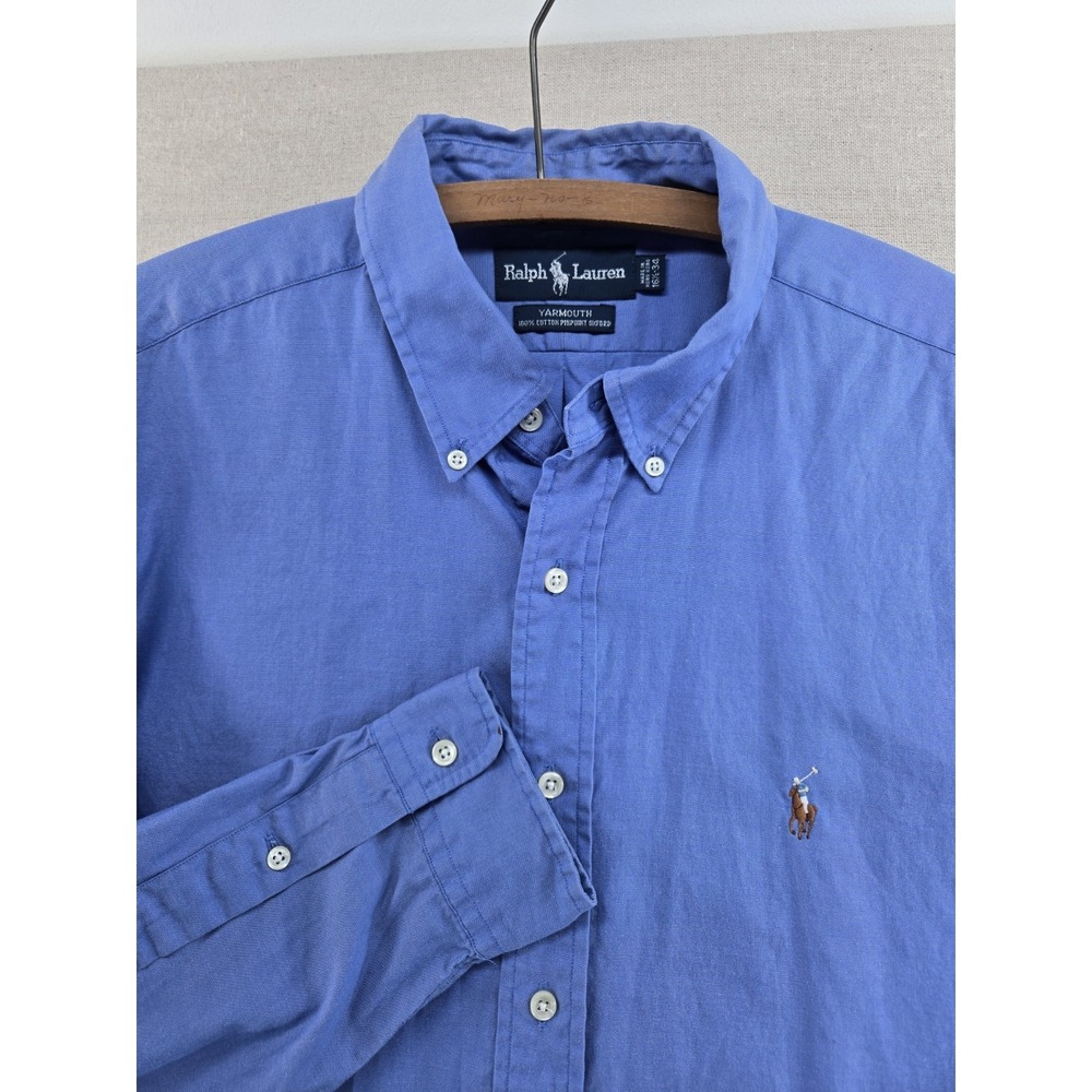 Vtg Ralph Lauren Shirt Mens 16.5 34 Blue Yarmouth Pinpoint Oxford Casual Button